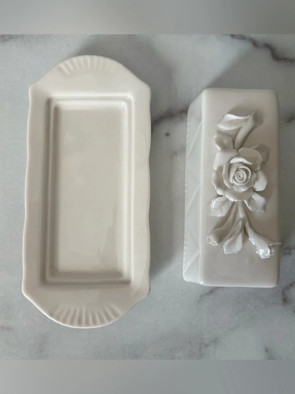Grace’s Teaware Rose Floral Covered Butter Dish Cottagecore Cream Ceramic